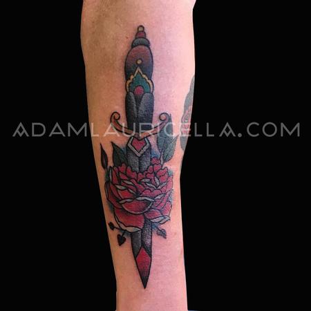 Tattoos - Traditional Dagger and Rose - 117784